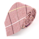 Pink and Yellow Striped Cotton Tie 7cm